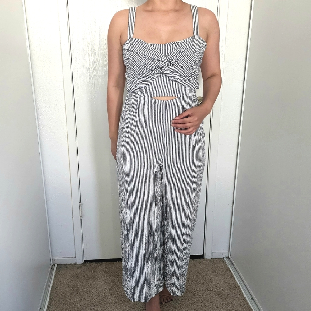 Zara Basic grey stripes midi jumpsuit sleeveless size XS